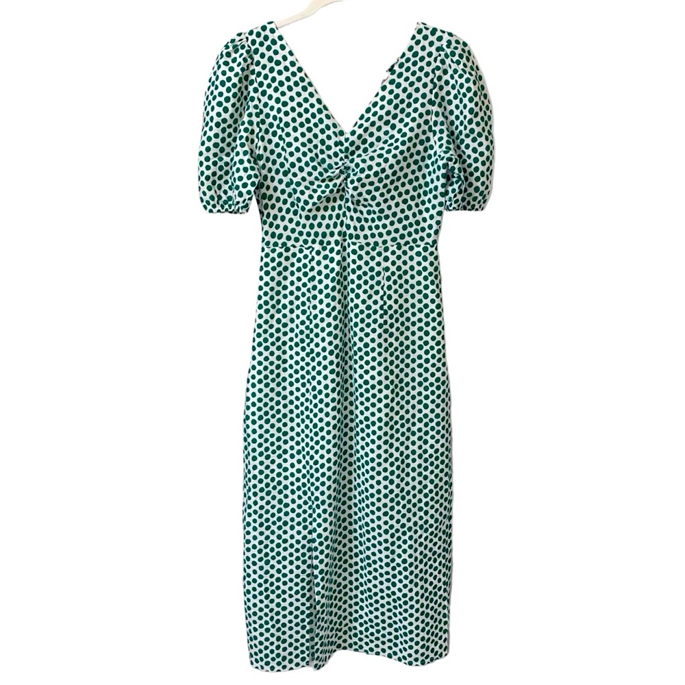 Vintage white green retro 50s polka dot fitted pinup style pencil dress medium